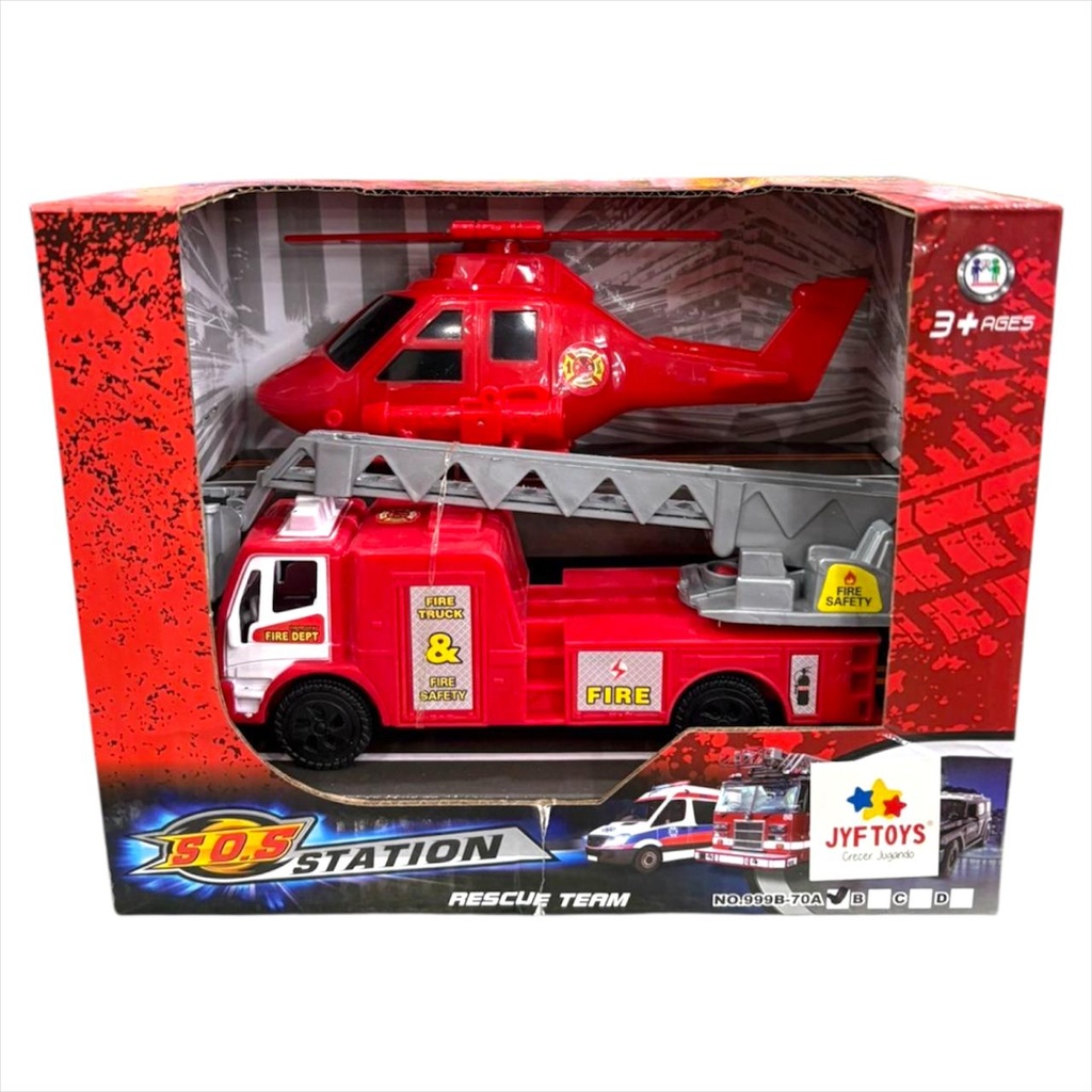 SET DE BOMBERO CON CAMION Y HELICOPTERO